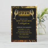 Champagne and Fireworks New Year's Einladung (Stehend Vorderseite)