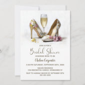 Champagne and Floral High Heel Shoes Einladung (Vorderseite)