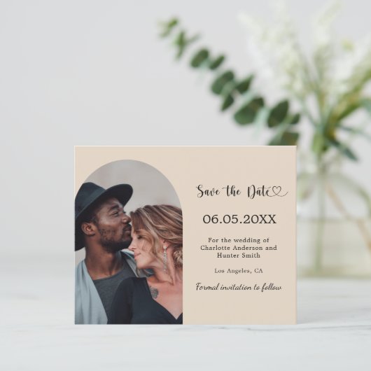 Champagne arch photo wedding Save the Date card (Stehend Vorderseite)
