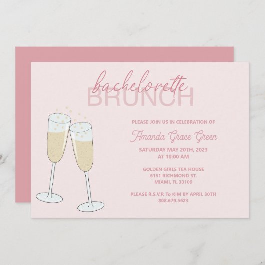 Champagne Bachelorette Brunch Einladung (Vorne/Hinten)