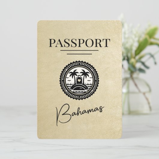 Champagne Bahamas Passport Save the Date (Stehend Vorderseite)