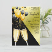 Champagne & Balloons 40. Geburtstag Einladung (Stehend Vorderseite)