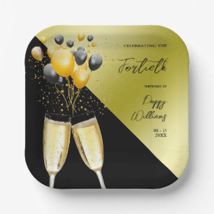 Champagne & Balloons 40. Geburtstag Pappteller