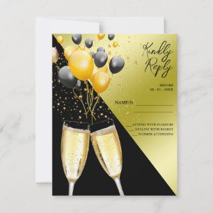 Champagne & Balloons 40. Geburtstag RSVP Karte
