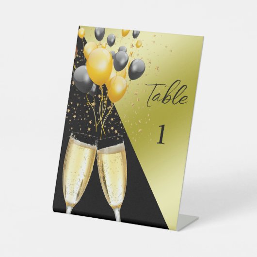 Champagne & Balloons 40. Geburtstagsfeier Tischnum Sockelschild (Vorderseite)