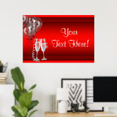 Champagne Balloons Red Party Banner Poster (Heimbüro)