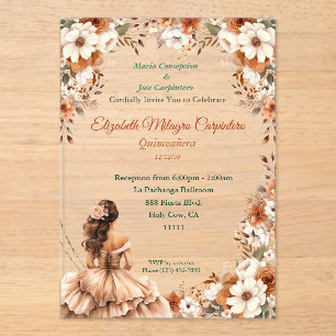Champagne Beige Boho Quinceañera Acryleinladungen