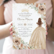 Champagne Beige Cream Floral Princess Quinceañera