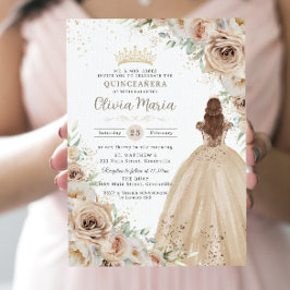 Champagne Beige Cream Floral Princess Quinceañera Einladung