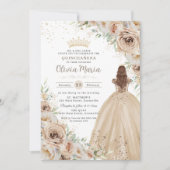 Champagne Beige Cream Floral Princess Quinceañera Einladung (Vorderseite)