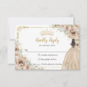 Champagne Beige Cream Floral Princess Quinceañera RSVP Karte (Vorderseite)