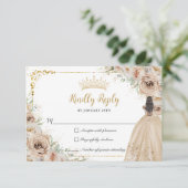 Champagne Beige Cream Floral Princess Quinceañera RSVP Karte (Stehend Vorderseite)