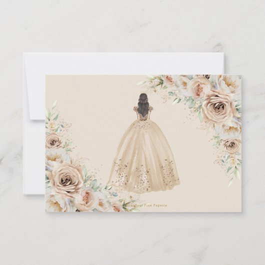 Champagne Beige Cream Floral Princess Quinceañera RSVP Karte (Rückseite)