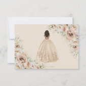 Champagne Beige Cream Floral Princess Quinceañera RSVP Karte (Rückseite)