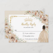 Champagne Beige Cream Floral Princess Quinceañera RSVP Karte (Vorne/Hinten)