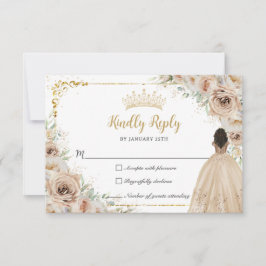 Champagne Beige Cream Floral Princess Quinceañera RSVP Karte
