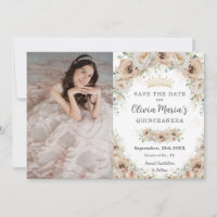 Champagne Beige Cream Gold Floral Quinceañera