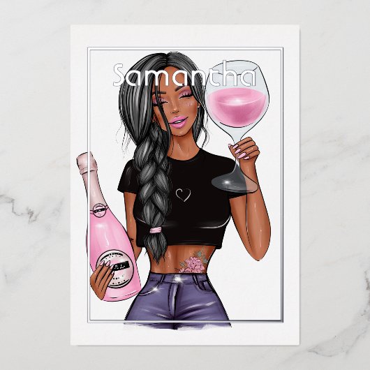 Champagne Birthday Party Foil Einladung (Vorderseite)