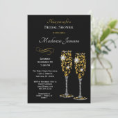 Champagne Black Bridal Dusche Einladung (Stehend Vorderseite)