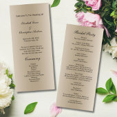 Champagne Black Script Wedding Program Card Menükarte