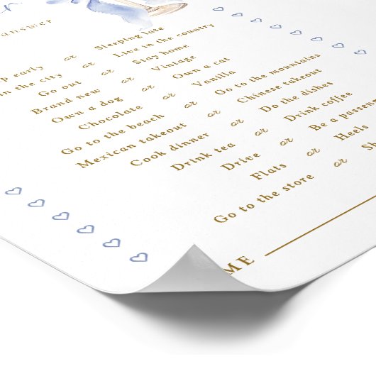  Champagne Blue Bow Would She Rather Game Digital Poster (Ecke)