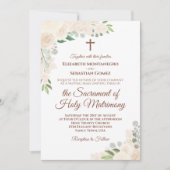 Champagne Blush Bloral Moderne katholische Hochzei Einladung (Vorderseite)