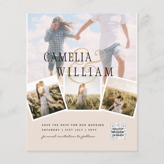 Champagne Blush FOTO Save the Date QRcode Website Flyer (Vorne)