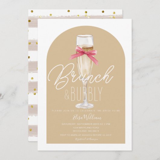 Champagne Boho Arch Brunch & Bubbly Brautparty Einladung (Vorne/Hinten)