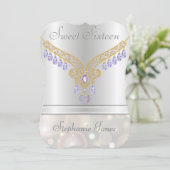 Champagne Bokeh Amethyst Diamonds 16 . Geburtstag Einladung (Stehend Vorderseite)