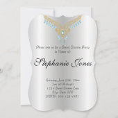 Champagne Bokeh Aquamarine 16 . Geburtstag Einladung (Rückseite)