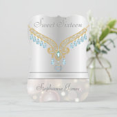 Champagne Bokeh Aquamarine 16 . Geburtstag Einladung (Stehend Vorderseite)