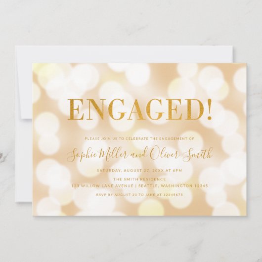 Champagne Bokeh Lights Imitats Gold Engagement Par Einladung (Vorderseite)