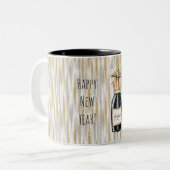 Champagne Bottle Gold Silver Stripes New Year Zweifarbige Tasse (Vorderseite Links)