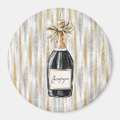 Champagne Bottle Happy New Year's Eve Silver Gold Magnet (Vorne)