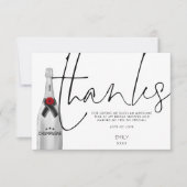 Champagne Bottle Stilvolles Script-Brautparty Dankeskarte (Vorderseite)