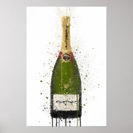 Champagne Bottle Wall Art Print 'Olive Green' Poster