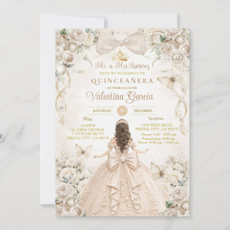 Champagne Bow Floral Quinceañera Princess Einladung