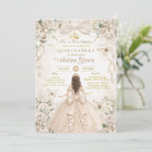 Champagne Bow Floral Quinceañera Princess Einladung (Stehend Vorderseite)