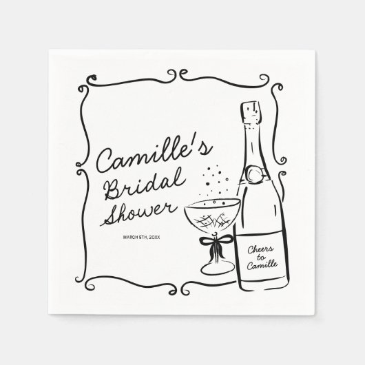 Champagne Brautparty Hand Drawn Serviette (Vorderseite)