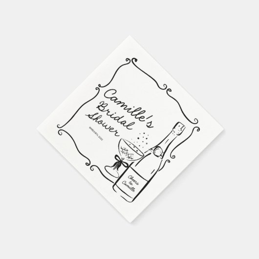Champagne Brautparty Hand Drawn Serviette (Ecke)