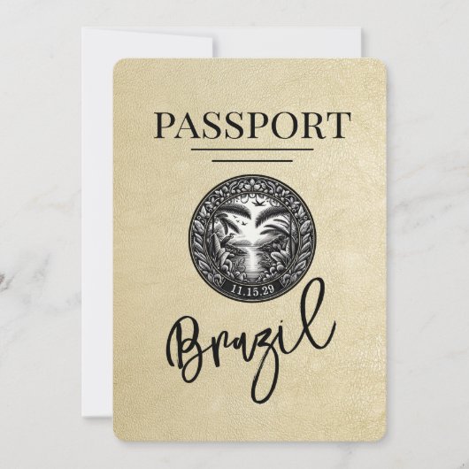 Champagne Brazil Passport Save the Date (Vorderseite)