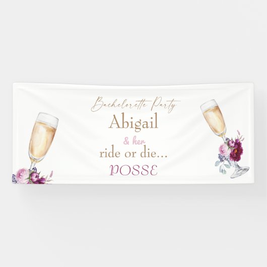 Champagne Bride Ride oder Die Posse Bachelorette Banner (Horizontal)