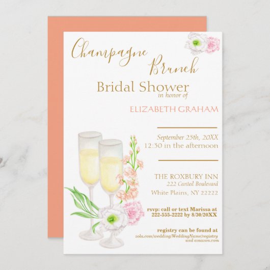 Champagne Brunch Bridal Dusche Einladung (Vorne/Hinten)