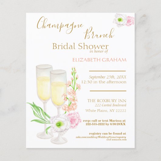 Champagne Brunch Bridal Dusche Einladung Budget (Vorderseite)