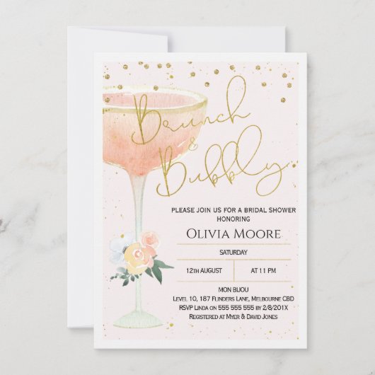 Champagne Brunch Bubbly Brautparty Einladung (Vorderseite)
