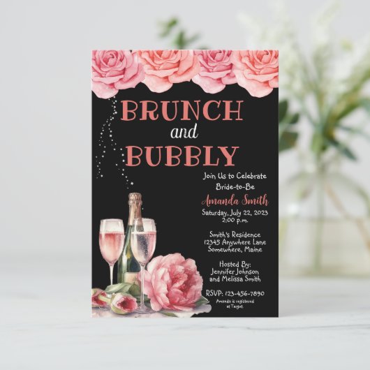 Champagne Brunch Bubbly Bridal Einladungen (Stehend Vorderseite)