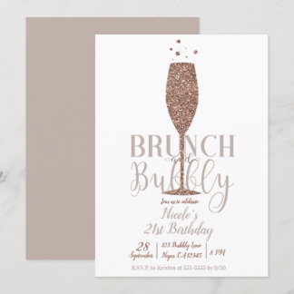 Champagne Brunch & Bubbly Rose Gold Geburtstagspar Einladung