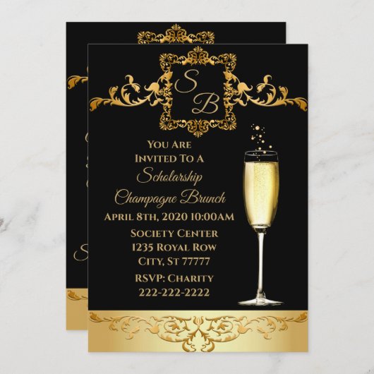Champagne Brunch Stipendium Fundraiser Einladung (Vorne/Hinten)