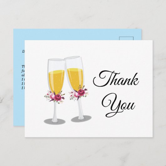 Champagne Brunch und Bubbly bedanken sich bei Ihne Einladungspostkarte (Vorne/Hinten)