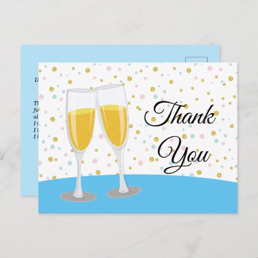 Champagne Brunch und Bubbly bedanken sich bei Ihne Einladungspostkarte (Vorne/Hinten)